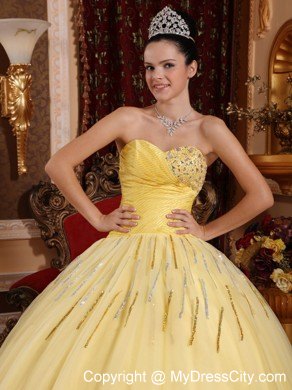 Light Yellow Swarovski Crystal Quinceanera Dress with Sequins