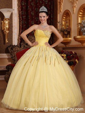 Light Yellow Swarovski Crystal Quinceanera Dress with Sequins