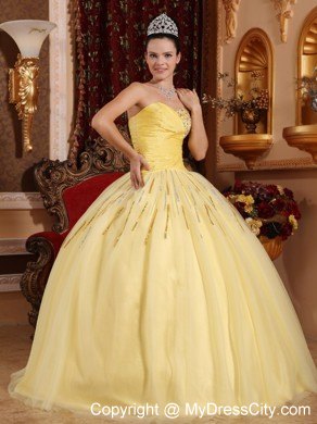 Light Yellow Swarovski Crystal Quinceanera Dress with Sequins