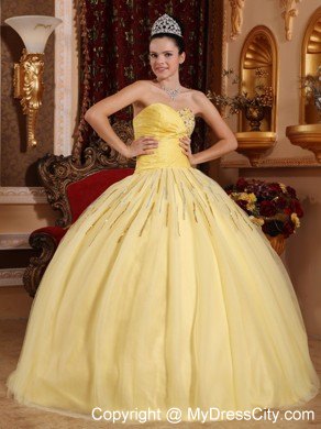 Light Yellow Swarovski Crystal Quinceanera Dress with Sequins