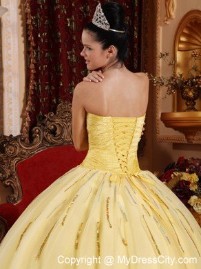 Light Yellow Swarovski Crystal Quinceanera Dress with Sequins