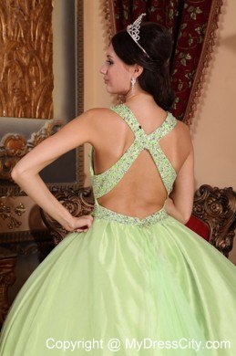 Dreamy Yellow Green V-neck Beading Quinceanera Gowns