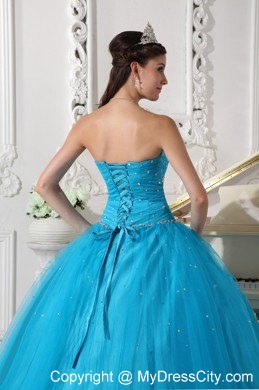 Beading Tulle Strapless Teal Quinceanera Dress for Girls