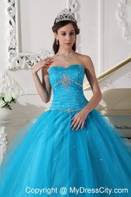 Beading Tulle Strapless Teal Quinceanera Dress for Girls