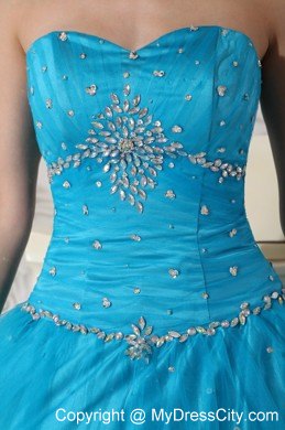 Beading Tulle Strapless Teal Quinceanera Dress for Girls