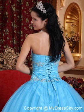 Tulle and Taffeta Aqua Sweetheart Quinceanera for Cheap