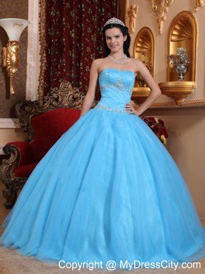 Tulle and Taffeta Aqua Sweetheart Quinceanera for Cheap