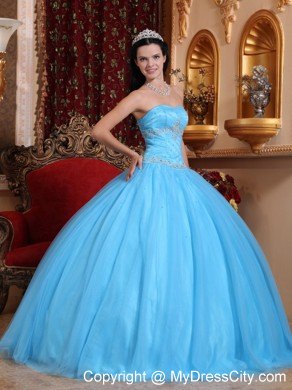 Tulle and Taffeta Aqua Sweetheart Quinceanera for Cheap