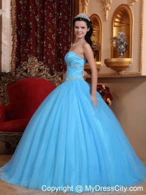 Tulle and Taffeta Aqua Sweetheart Quinceanera for Cheap