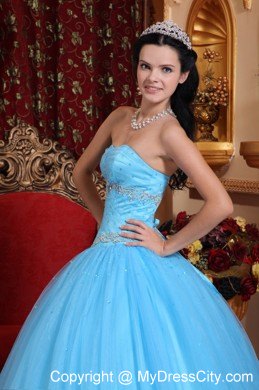 Tulle and Taffeta Aqua Sweetheart Quinceanera for Cheap