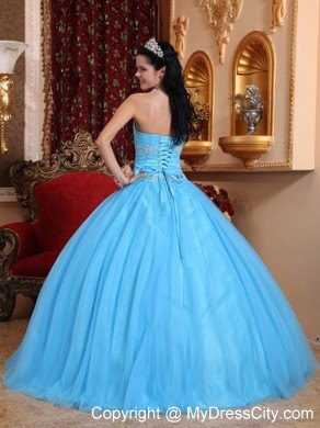 Tulle and Taffeta Aqua Sweetheart Quinceanera for Cheap