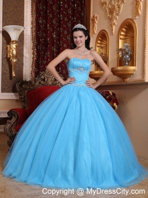 Tulle and Taffeta Aqua Sweetheart Quinceanera for Cheap