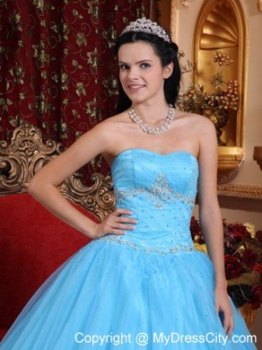 Tulle and Taffeta Aqua Sweetheart Quinceanera for Cheap