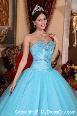 Aqua Sweetheart Beading and Ruches Quinceanera Party Dress