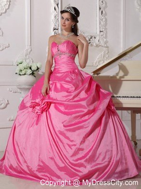 Rose Pink Sweetheart Hand Made Flowers Quinceanera Dress