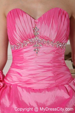 Rose Pink Sweetheart Hand Made Flowers Quinceanera Dress