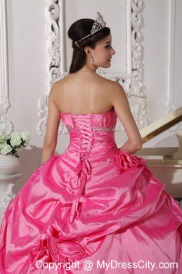 Rose Pink Sweetheart Hand Made Flowers Quinceanera Dress