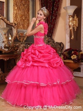 Coral One Shoulder Flower Organza Beading Dress for Sweet 15