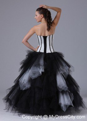 Black and White Tiered Quinceanera Dress With Embroidery