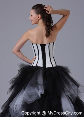 Black and White Tiered Quinceanera Dress With Embroidery