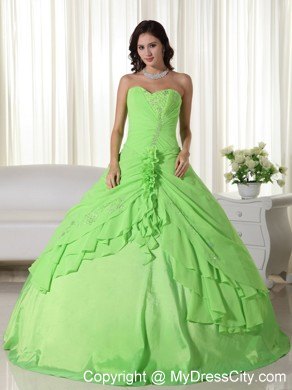 Spring Green Sweetheart Chiffon Flowers Dress for Quince