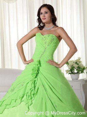 Spring Green Sweetheart Chiffon Flowers Dress for Quince