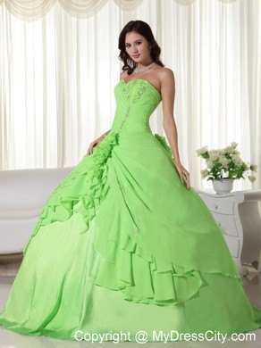 Spring Green Sweetheart Chiffon Flowers Dress for Quince