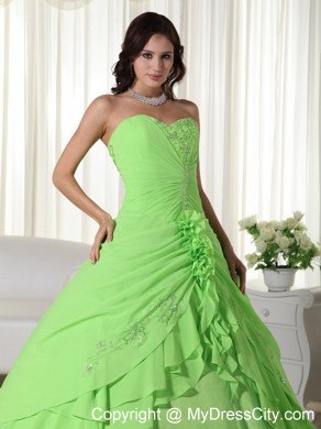 Spring Green Sweetheart Chiffon Flowers Dress for Quince