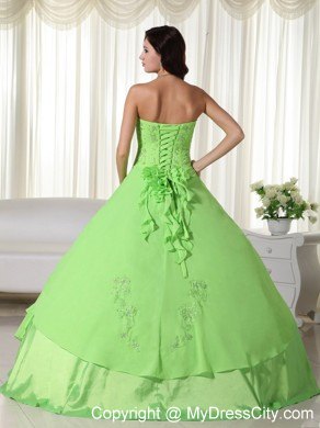 Spring Green Sweetheart Chiffon Flowers Dress for Quince