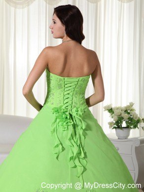 Spring Green Sweetheart Chiffon Flowers Dress for Quince