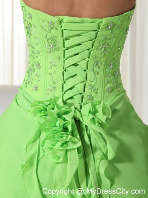 Spring Green Sweetheart Chiffon Flowers Dress for Quince