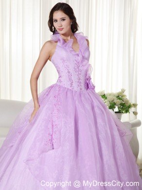 Lavender Floral V-neckline Embroidery Quinceanera Gowns