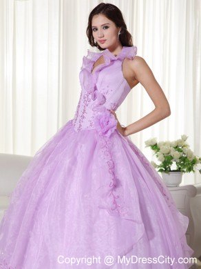 Lavender Floral V-neckline Embroidery Quinceanera Gowns