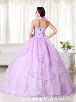 Lavender Floral V-neckline Embroidery Quinceanera Gowns