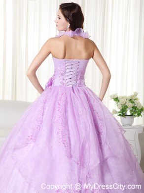 Lavender Floral V-neckline Embroidery Quinceanera Gowns