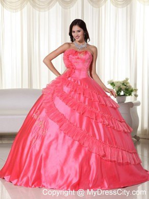 Strapless Embroidery Wholesale 2013 Coral Dress for Quinceanera