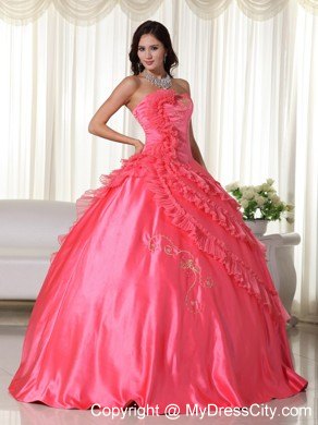 Strapless Embroidery Wholesale 2013 Coral Dress for Quinceanera