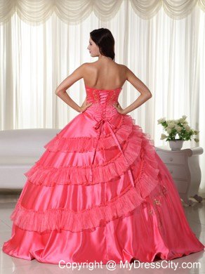 Strapless Embroidery Wholesale 2013 Coral Dress for Quinceanera