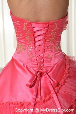 Strapless Embroidery Wholesale 2013 Coral Dress for Quinceanera