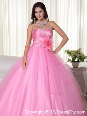 Rose Pink Sweetheart Handmade Flower Quinceanera Dresses Spring