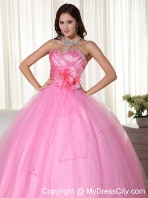 Rose Pink Sweetheart Handmade Flower Quinceanera Dresses Spring