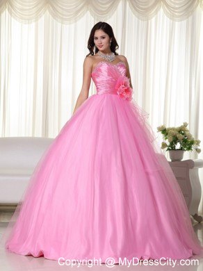 Rose Pink Sweetheart Handmade Flower Quinceanera Dresses Spring