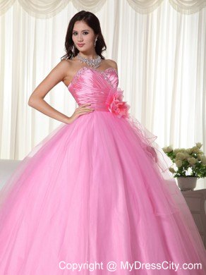 Rose Pink Sweetheart Handmade Flower Quinceanera Dresses Spring