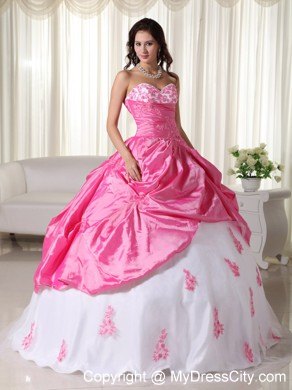 Noble Pink and White Sweetheart Taffeta Quinceanera for Girls