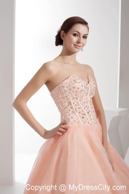 Sweetheart Rhinestone Peach Tulle Design 2013 Quinceanera Dress