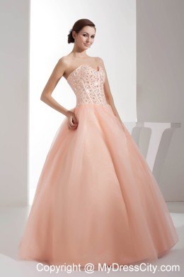 Sweetheart Rhinestone Peach Tulle Design 2013 Quinceanera Dress