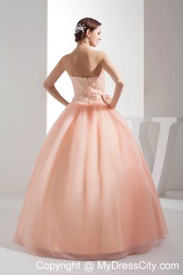 Sweetheart Rhinestone Peach Tulle Design 2013 Quinceanera Dress