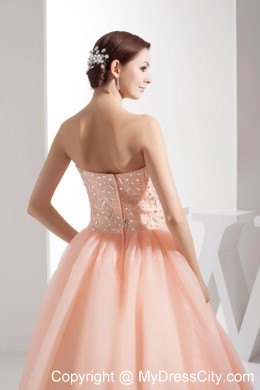 Sweetheart Rhinestone Peach Tulle Design 2013 Quinceanera Dress