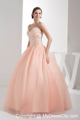 Sweetheart Rhinestone Peach Tulle Design 2013 Quinceanera Dress