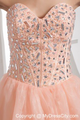 Sweetheart Rhinestone Peach Tulle Design 2013 Quinceanera Dress